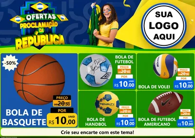Modelo de Encarte para Encarte A4 Horizontal com o tema Ofertas Proclamação da República para Artigos Esportivos