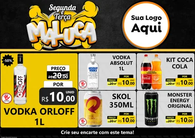 Modelo de Encarte para Encarte A4 Horizontal com o tema Segunda e Terça Maluca para Distribuidora de bebidas