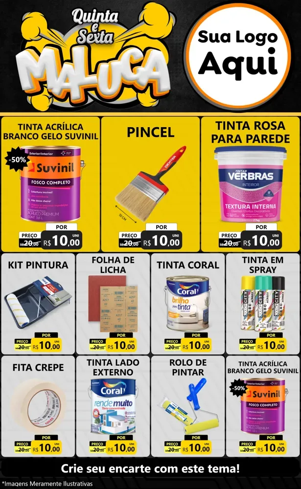 Modelo de Encarte para Encarte Grande com o tema Quinta e Sexta Maluca para Tintas e Ferramentas