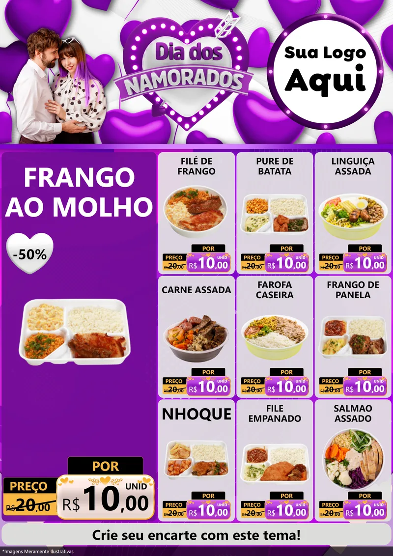 Modelo de Encarte para Encarte A4 Vertical com o tema Dia dos Namorados para Restaurante