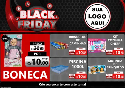 Modelo de Encarte para Encarte A4 Horizontal com o tema Black Friday para Brinquedos