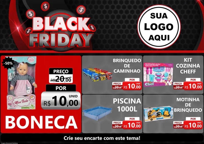 Modelo de Encarte para Encarte A4 Horizontal com o tema Black Friday para Brinquedos
