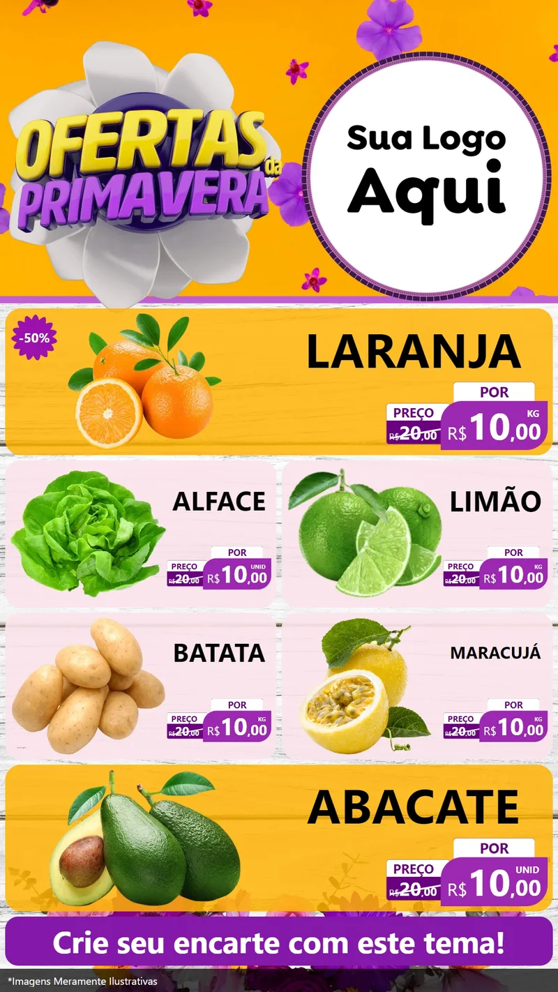 Modelo de TV para TV Vertical com o tema Ofertas Da Primavera para Hortifrúti