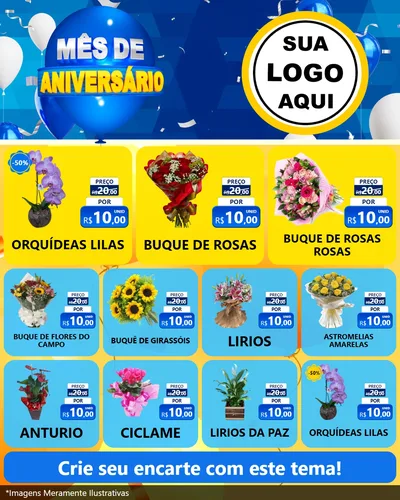Modelo de Rede Social para Feed Instagram com o tema Mês de Aniversário para Floricultura e jardim