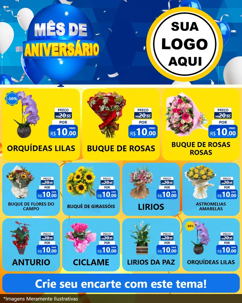 Modelo de Rede Social para Feed Instagram com o tema Mês de Aniversário para Floricultura e jardim