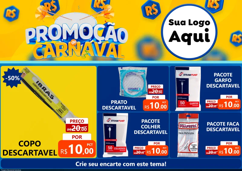 Modelo de Encarte para Encarte A4 Horizontal com o tema Promoção de Carnaval para Embalagens