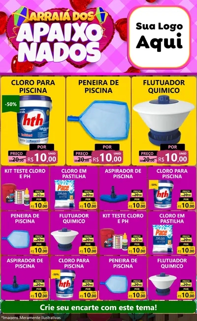 Modelo de Encarte para Encarte Grande com o tema Arraiá dos Apaixonados para Produtos para Piscina