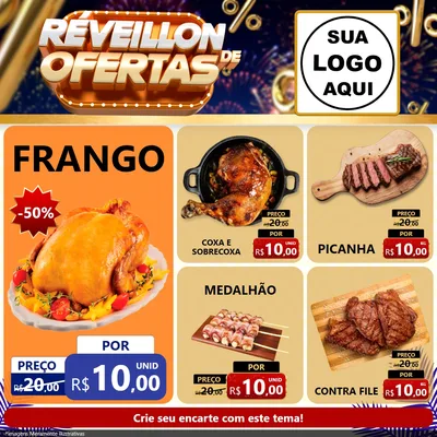 Modelo de Rede Social para Feed Facebook com o tema Réveillon de Ofertas para Assados
