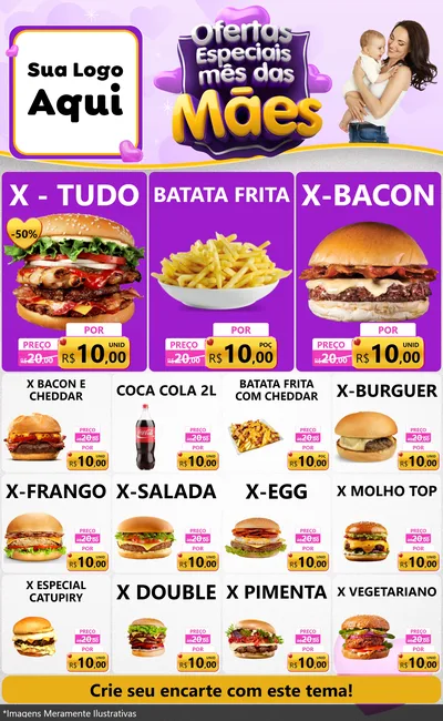 Modelo de Encarte para Encarte Grande com o tema Ofertas Especiais - Mês das Mães para Hamburgueria