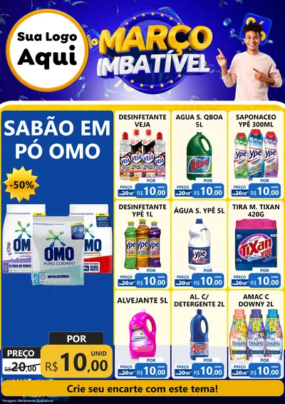 Modelo de Encarte para Encarte A4 Vertical com o tema Março Imbatível para Produtos de Limpeza