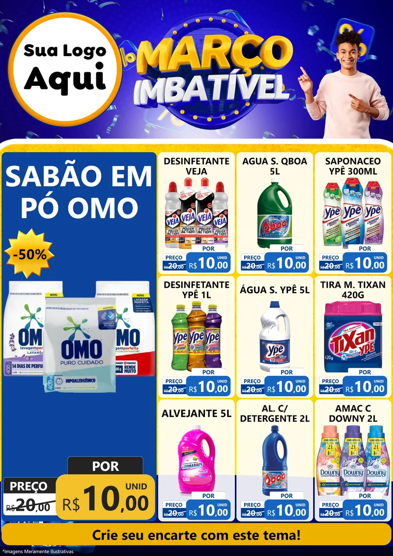 Modelo de Encarte para Encarte A4 Vertical com o tema Março Imbatível para Produtos de Limpeza