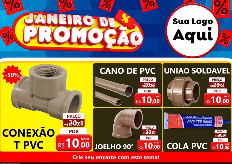 Modelo de Encarte para Encarte A4 Horizontal com o tema Janeiro de Promoção para Tubos e conexões