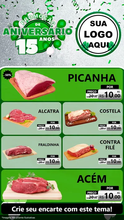 Modelo de TV para TV Vertical com o tema Promoção de Aniversário - 15 Anos para Açougue