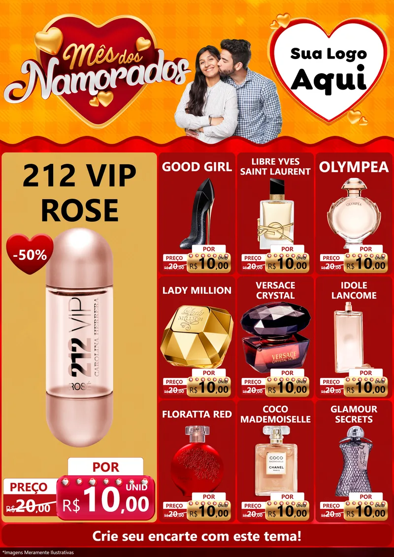 Modelo de Encarte para Encarte A4 Vertical com o tema Mês dos Namorados para Perfumes