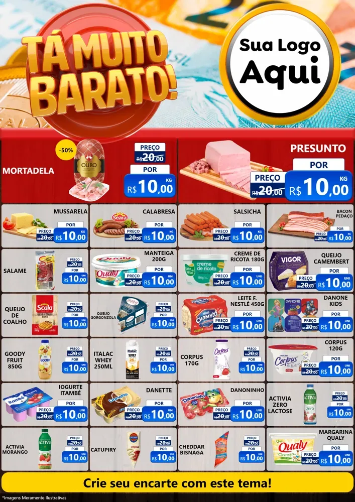 Modelo de Encarte para Encarte A4 Vertical com o tema Está Muito Barato para Frios e Laticínios
