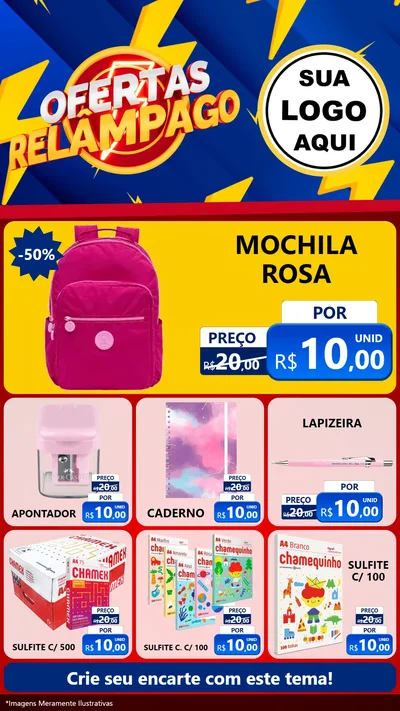 Modelo de Rede Social para Stories com o tema Ofertas Relâmpago para Papelaria