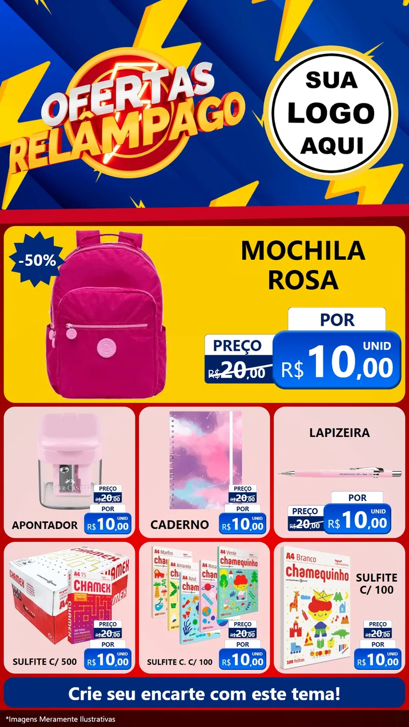Modelo de Rede Social para Stories com o tema Ofertas Relâmpago para Papelaria