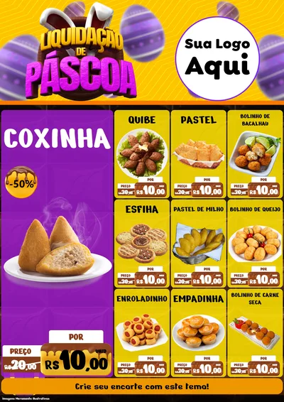 Modelo de Encarte para Encarte A4 Vertical com o tema Liquidação de Páscoa para Salgadaria