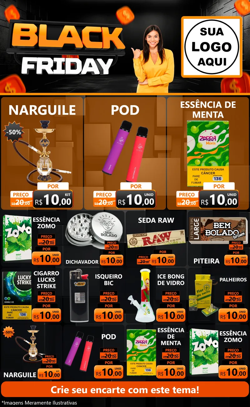 Modelo de Encarte para Encarte Grande com o tema Black Friday para Tabacaria
