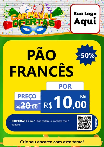 Modelo de Cartaz para Cartaz A4 Vertical com o tema Carnaval de Ofertas para Padaria