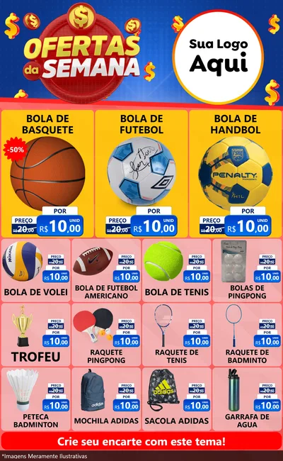 Modelo de Encarte para Encarte Grande com o tema Ofertas Da Semana para Artigos Esportivos