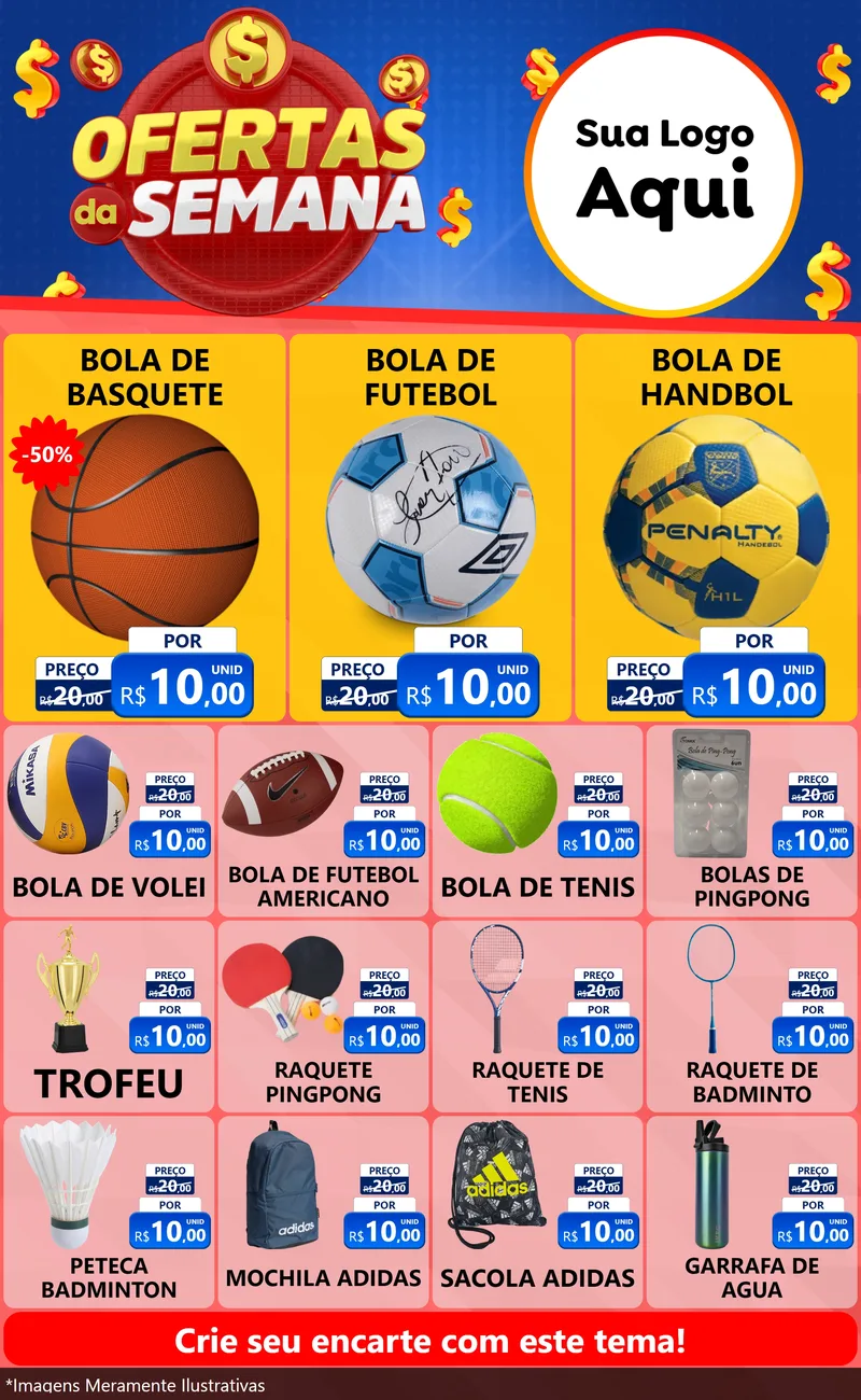 Modelo de Encarte para Encarte Grande com o tema Ofertas Da Semana para Artigos Esportivos