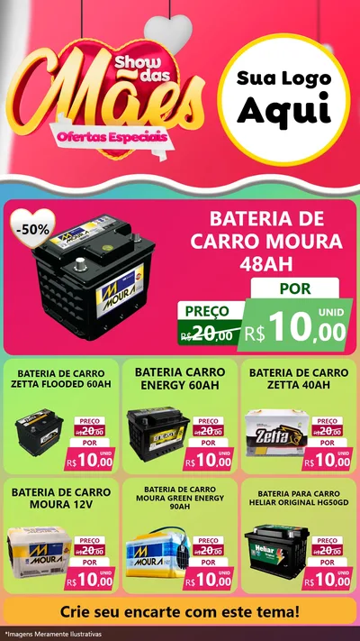Modelo de Rede Social para Stories com o tema Show das Mães - Ofertas Especiais para Baterias Elétricas