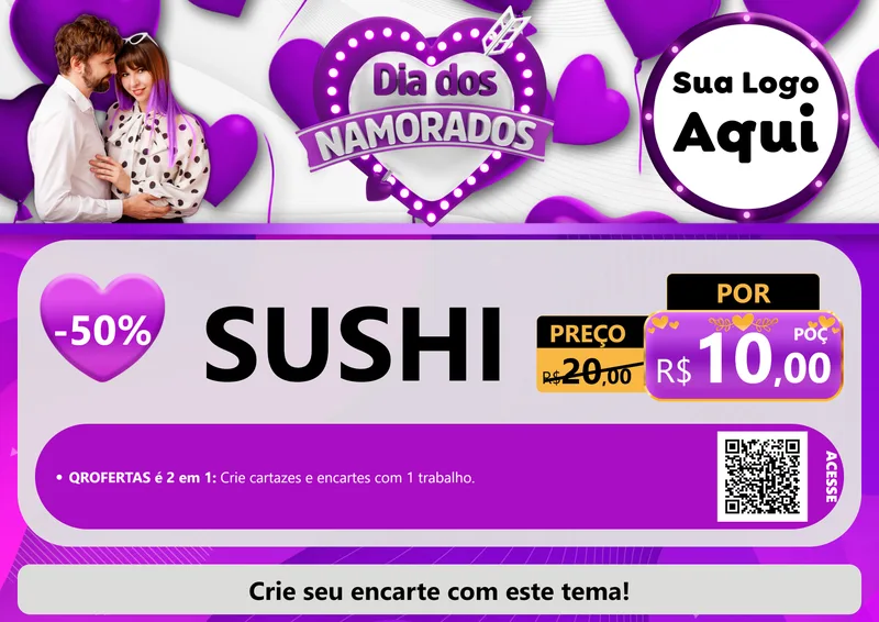 Modelo de Cartaz para Cartaz A4 Horizontal com o tema Dia dos Namorados para Comida japonesa