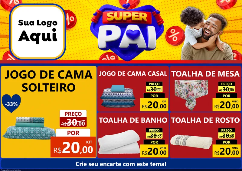 Modelo de Encarte para Encarte A4 Horizontal com o tema Super Pai para Cama, Mesa e Banho