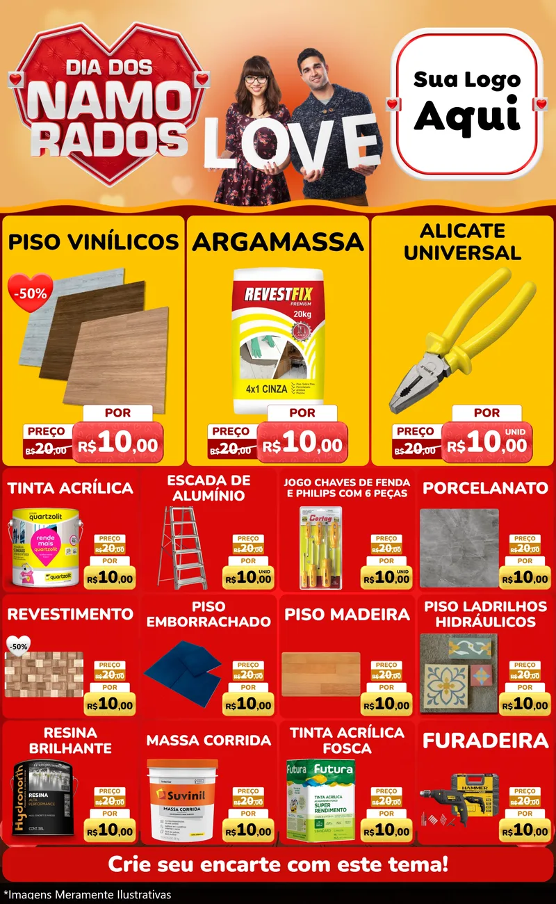 Modelo de Encarte para Encarte Grande com o tema Dia dos Namorados para Material para Construção