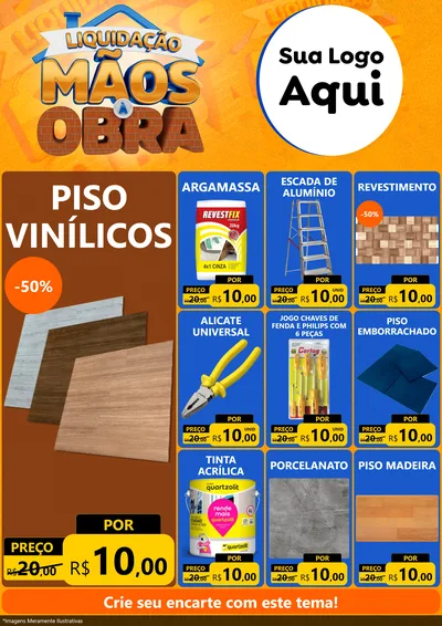Modelo de Encarte para Encarte A4 Vertical com o tema Liquidação Mãos à Obra para Material para Construção