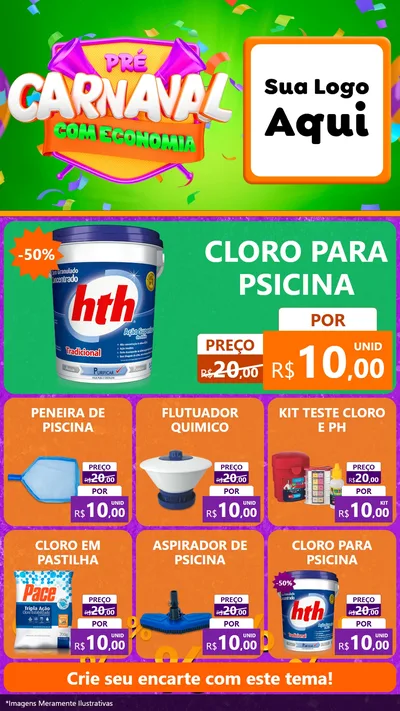 Modelo de Rede Social para Stories com o tema Pré-Carnaval Com Economia para Produtos para Piscina