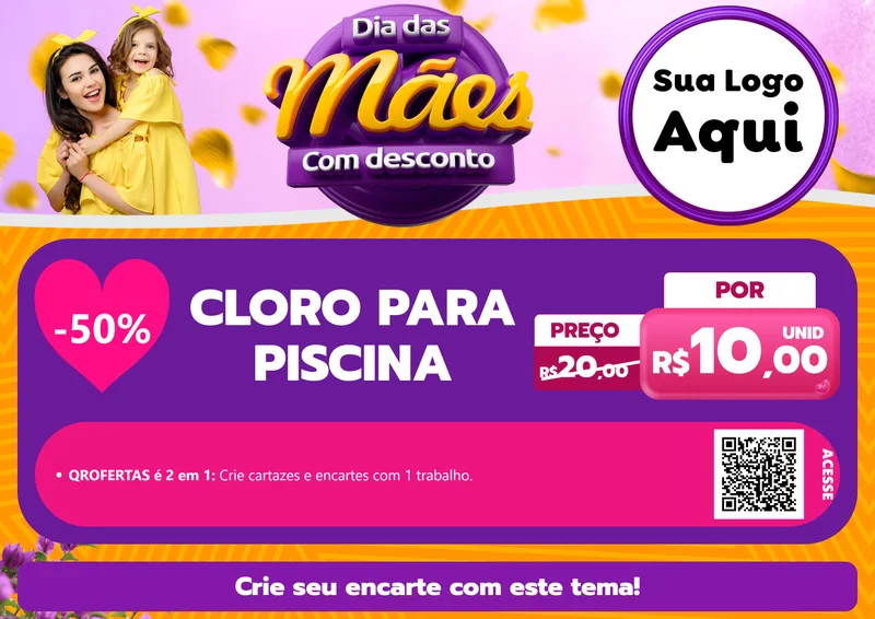 Modelo de Cartaz para Cartaz A4 Horizontal com o tema Dia das Mães com Desconto para Produtos para Piscina