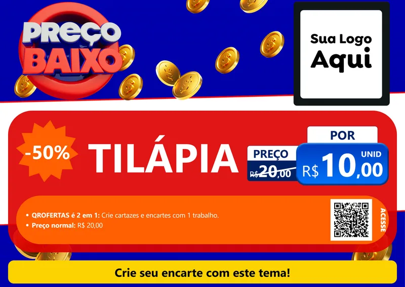 Modelo de Cartaz para Cartaz A4 Horizontal com o tema Preço Baixo para Peixaria