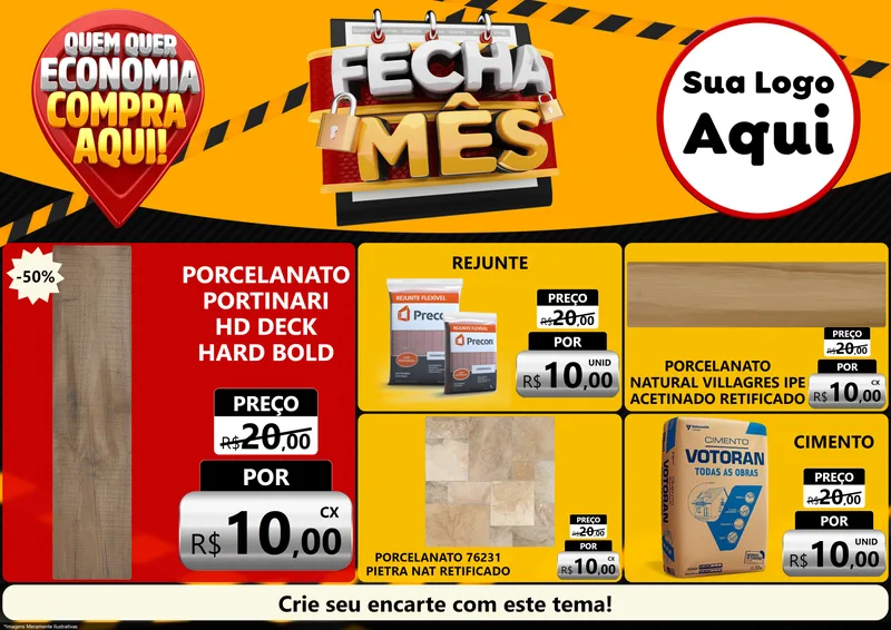 Modelo de Encarte para Encarte A4 Horizontal com o tema Fecha Mês para Pisos e revestimentos