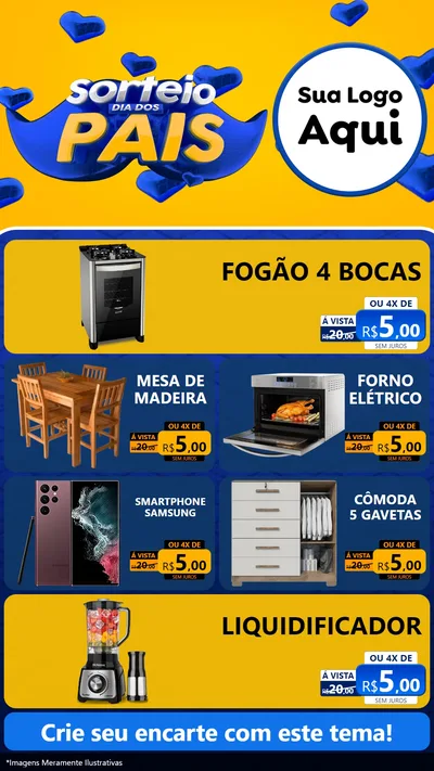Modelo de TV para TV Vertical com o tema Sorteio Dia dos Pais para Móveis e Eletro