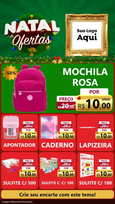 Modelo de Rede Social para Stories com o tema Natal de Ofertas para Papelaria