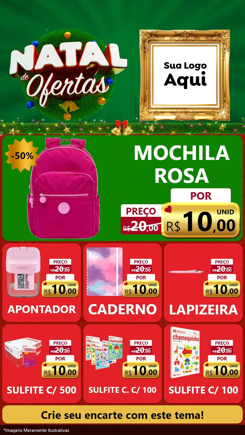 Modelo de Rede Social para Stories com o tema Natal de Ofertas para Papelaria
