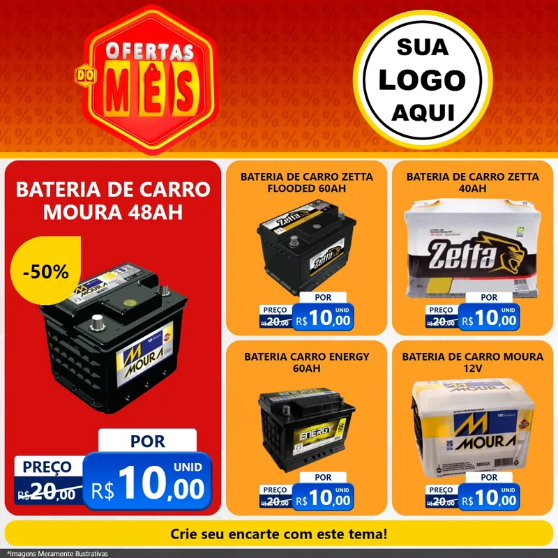 Modelo de Rede Social para Feed Facebook com o tema Ofertas do Mês para Baterias Elétricas
