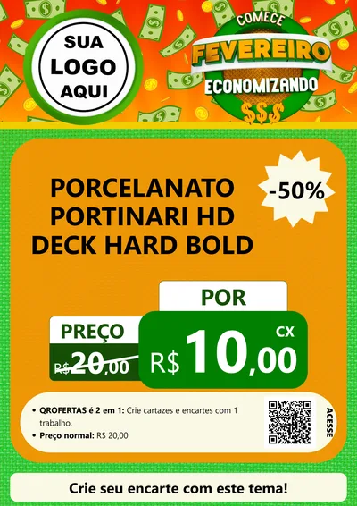 Modelo de Cartaz para Cartaz A4 Vertical com o tema Comece Fevereiro Economizando para Pisos e revestimentos