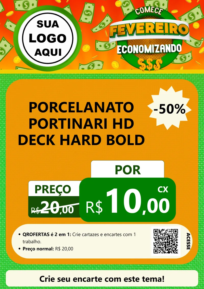 Modelo de Cartaz para Cartaz A4 Vertical com o tema Comece Fevereiro Economizando para Pisos e revestimentos
