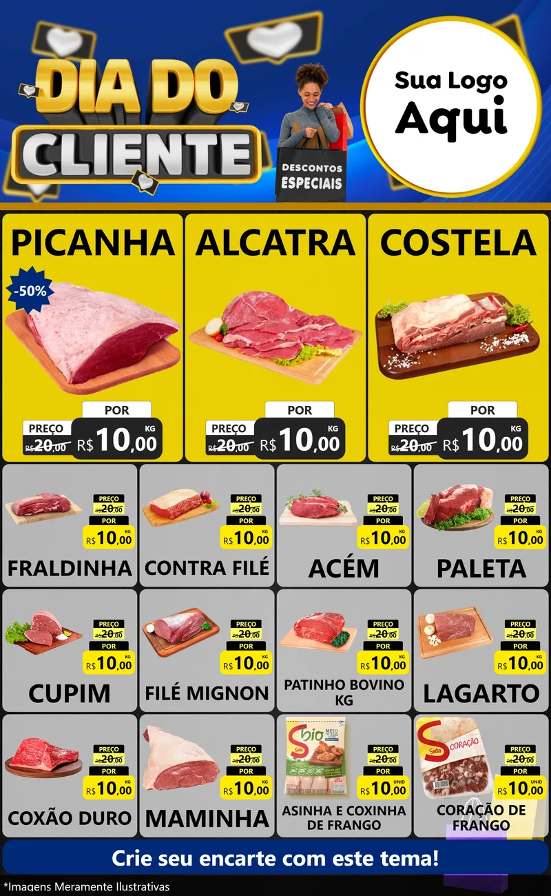 Modelo de Encarte para Encarte Grande com o tema Dia Do Cliente para Açougue
