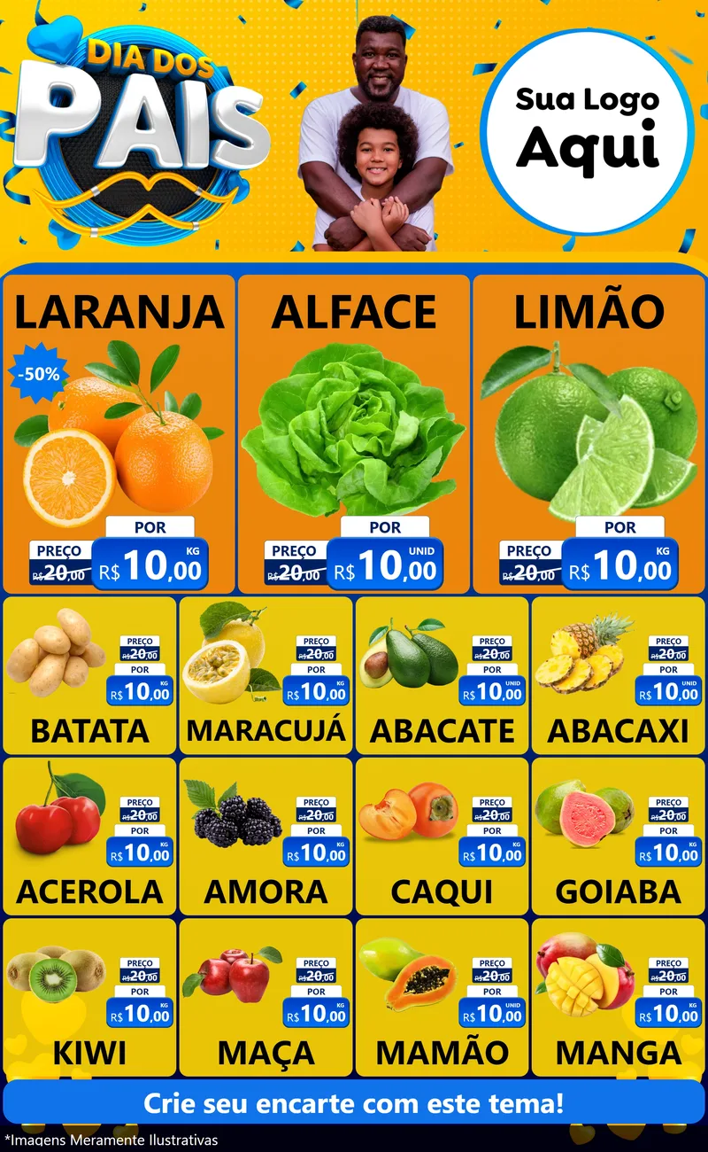 Modelo de Encarte para Encarte Grande com o tema Dia dos Pais para Hortifrúti