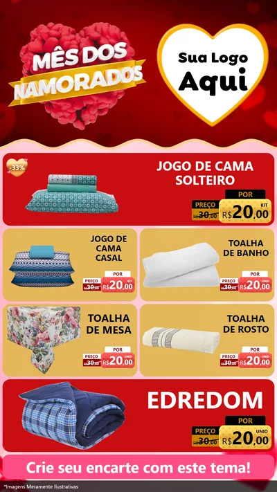 Modelo de TV para TV Vertical com o tema Mês dos Namorados para Cama, Mesa e Banho