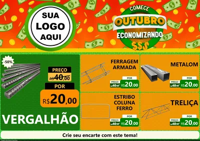 Modelo de Encarte para Encarte A4 Horizontal com o tema Comece Outubro Economizando para Ferragens