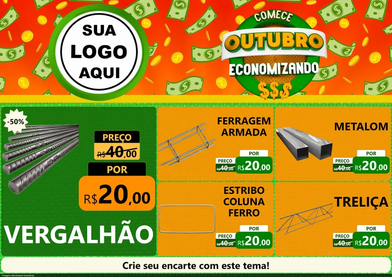 Modelo de Encarte para Encarte A4 Horizontal com o tema Comece Outubro Economizando para Ferragens