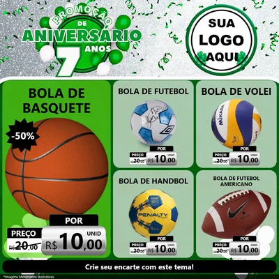 Modelo de Rede Social para Feed Facebook com o tema Promoção de Aniversário - 7 Anos para Artigos Esportivos