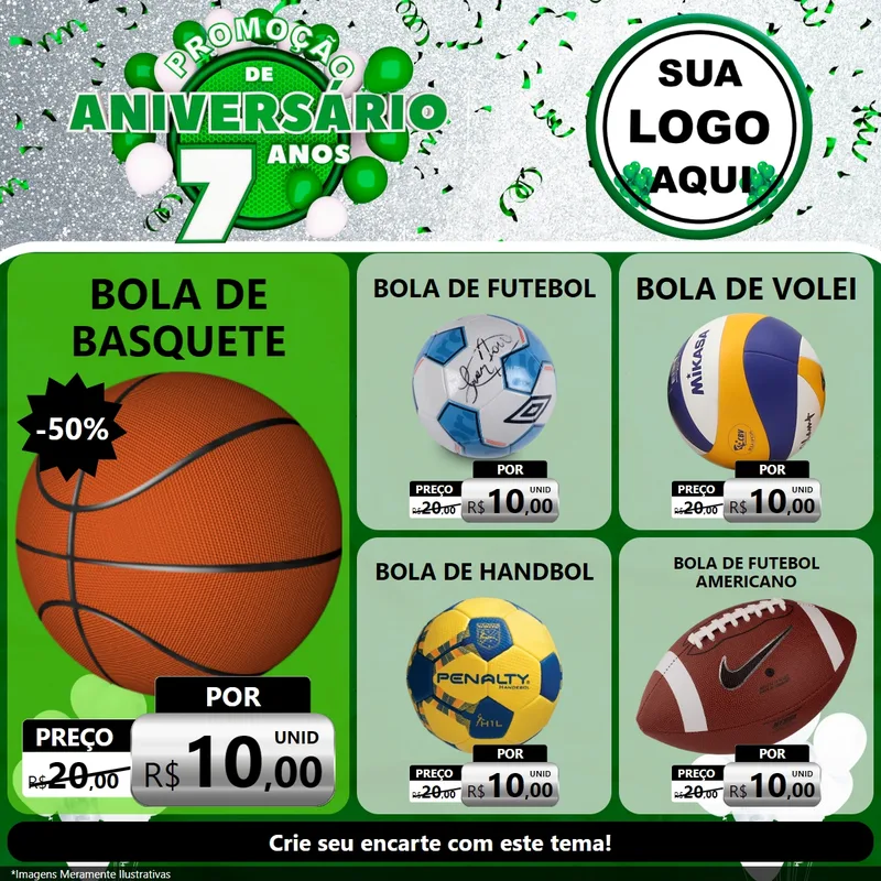 Modelo de Rede Social para Feed Facebook com o tema Promoção de Aniversário - 7 Anos para Artigos Esportivos