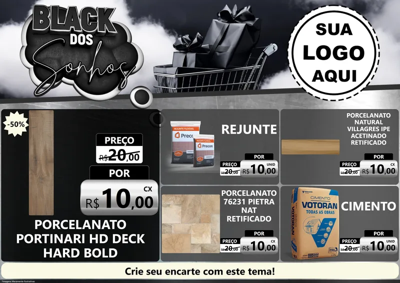 Modelo de Encarte para Encarte A4 Horizontal com o tema Black dos Sonhos para Pisos e revestimentos