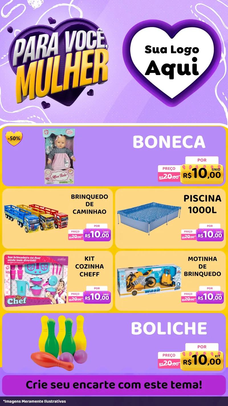 Modelo de TV para TV Vertical com o tema Para Você, Mulher para Brinquedos